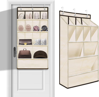 Over the Door Shoe Rack, Short Hanging Organizer with Large Deep Pockets for 14+ Pairs Shoes, Dorm Storage