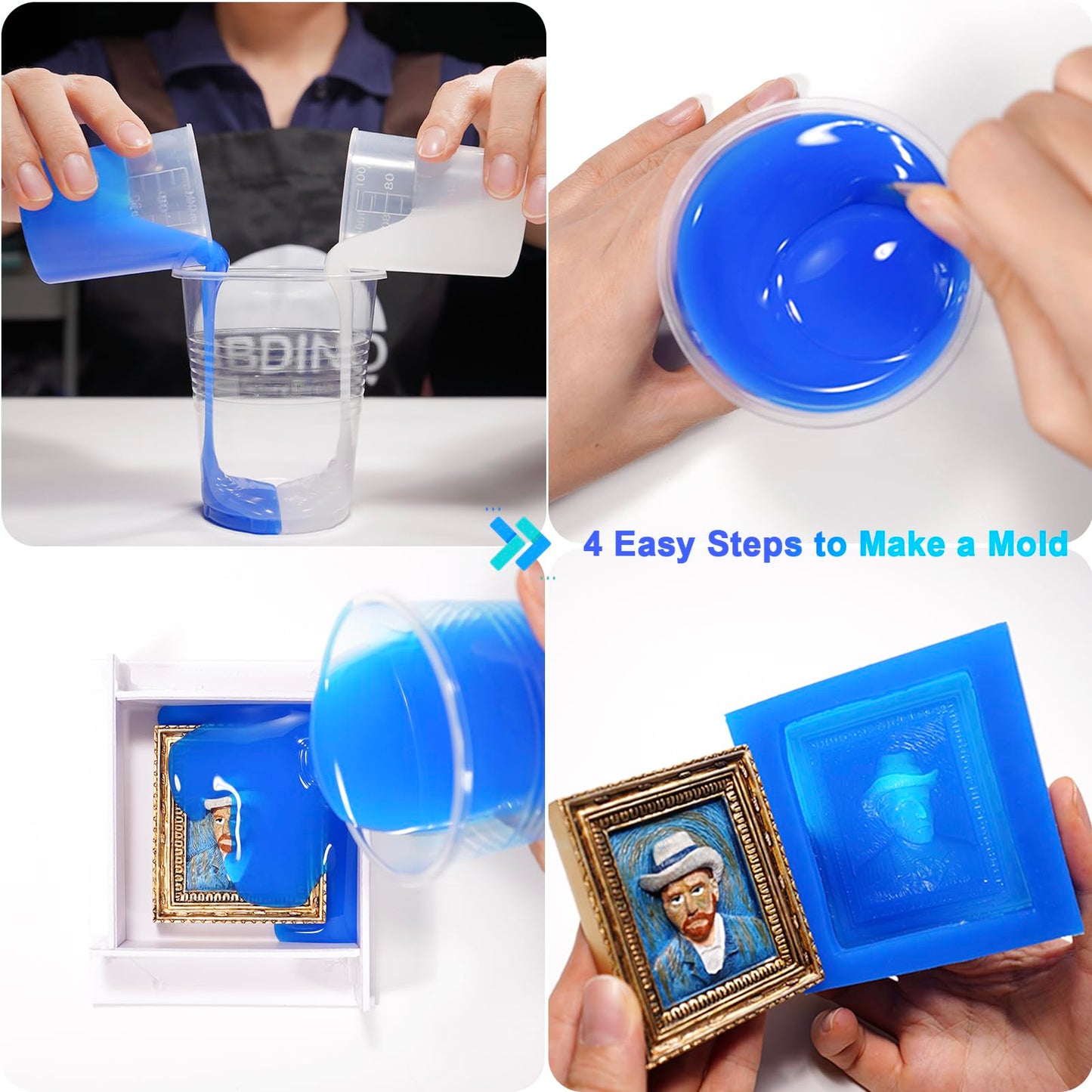 BBDINO Silicone Mold Making Kit, Liquid Silicone for Molds Making 30A Sapphire Blue, High Strength Silicon Rubber 4.4 lbs, 1:1 by Volume Ideal for Mold Casting of Resin/Jewelry/Candle/Concrete/Plaster