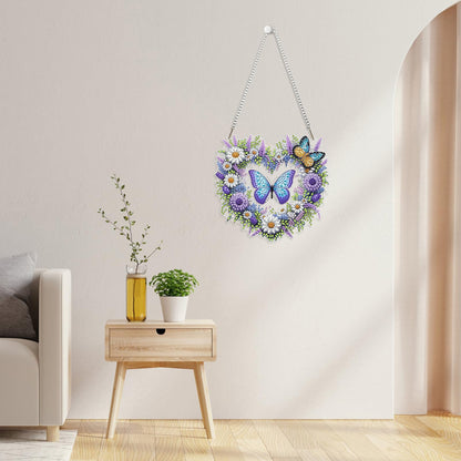 GHHKUD Butterfly Diamond Art Hanging Kits for Adults, DIY Double Sided Diamond Painting Hanging Heart, Special Shaped Acrylic Ornaments Pendants for Window Home Garden Wall