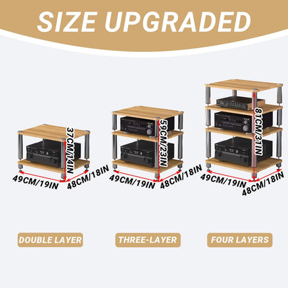 ZUGIATP HiFi 3 Tier AV Media Stand Wood Shelf Record Player Stand Stereo Cabinet Audio Tower Media Console Storage Shelf Audio Video Components(Light Walnut,Double Layer)