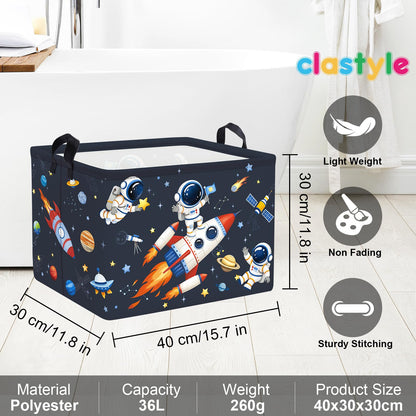Clastyle Cosmic Space Planet Laundry Basket Star Kids Clothes Book Storage Basket Gift Toy Box for Bedroom Decor,Astronaut,40x30x30 cm