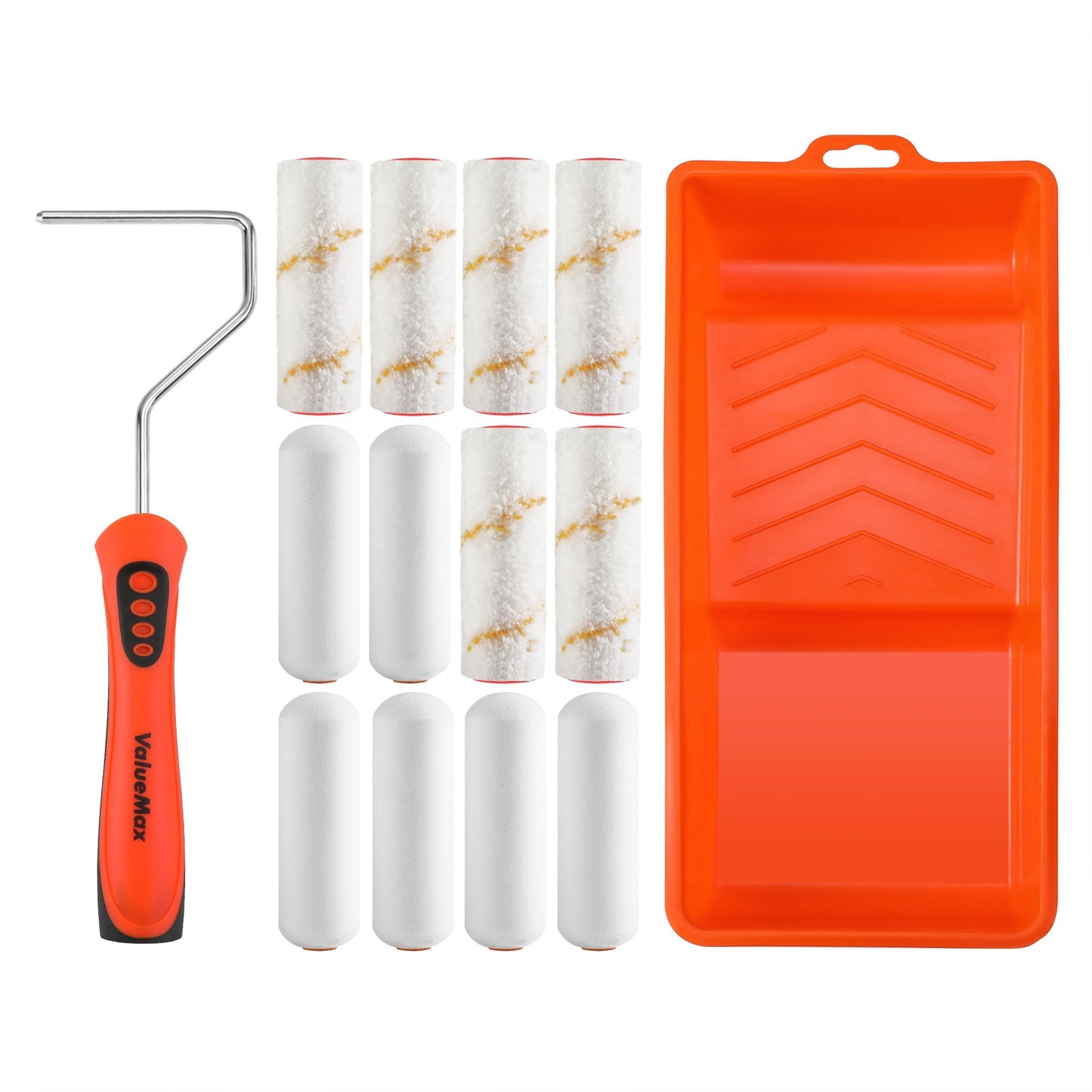 ValueMax Paint Roller Kit, 14-Piece 4 Inch Paint Roller Kit with High-Density Foam Paint Rollers, Microfiber Paint Rollers, Paint Tray for Painting Cabinets, Doors, Craft Work