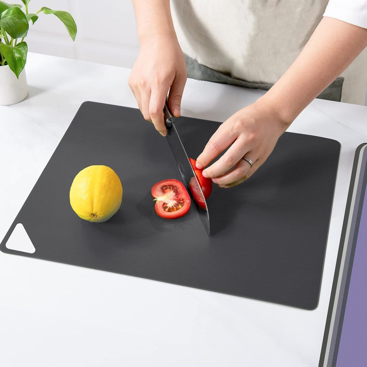 WK Flexible Cutting Board Set of 6, Plastic Cutting Boards for Kitchen, Non Slip Mats with Hole, BPA Free, Dishwasher