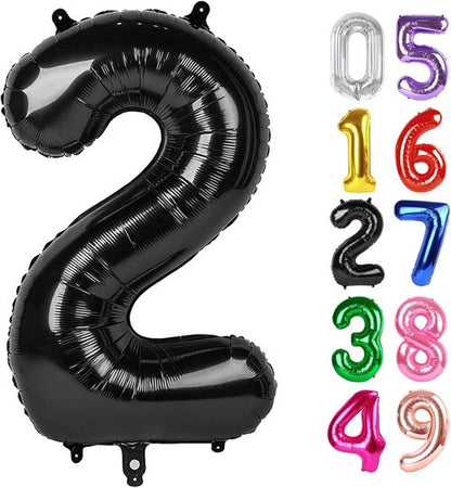 Black Number 2 Balloon - 40 Inch 2nd Birthday Decoration for Toddlers | Sparkling Party Decor