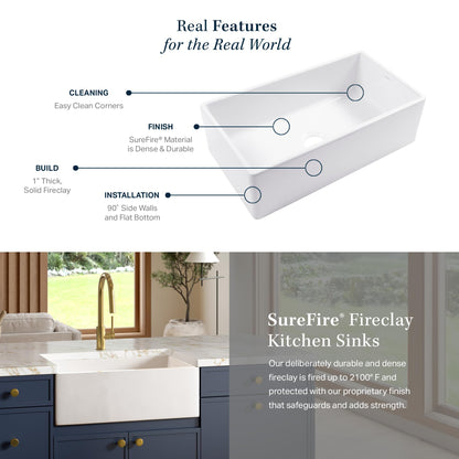 Sinkology Austen 33 Inch Farmhouse Sink White Fireclay Apron Front Single Bowl – Deep Basin, Undermount, Fits 36 Inch Cabinet