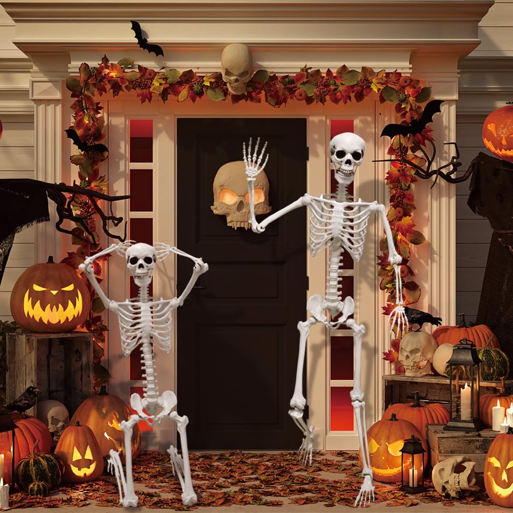 UMEELR 5.9FT Poseable Life Size Skeleton, Plastic Full Size Human Skeleton with Movable Joints for Halloween Garden Party Decoration