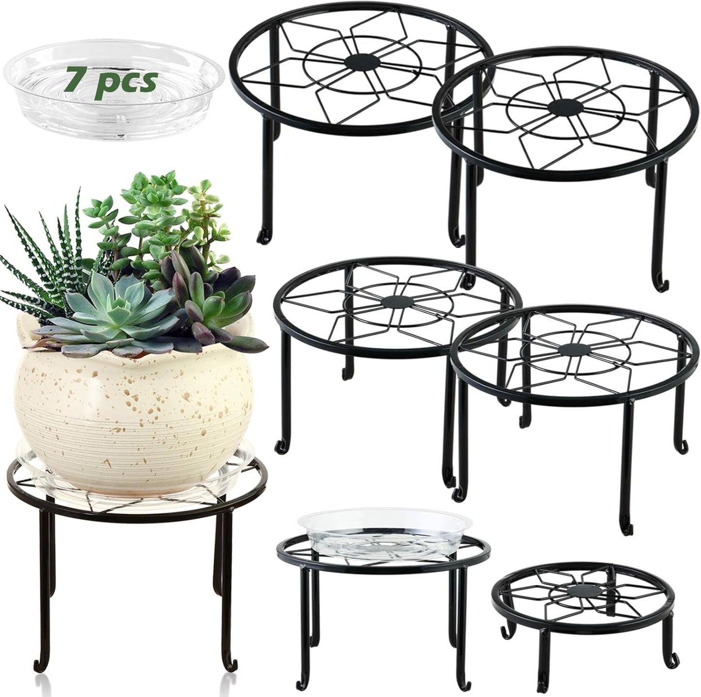 DEELF OUTLET 7-pack 6.9"/ 7.9"/ 9"/ 10"/ 11" Metal Plant Stands Indoor Outdoor Rustproof Iron Potted Plant Holder