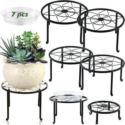 DEELF OUTLET 7-pack 6.9"/ 7.9"/ 9"/ 10"/ 11" Metal Plant Stands Indoor Outdoor Rustproof Iron Potted Plant Holder