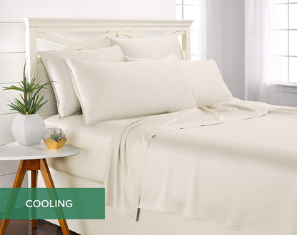 Pure Bamboo Twin Sheets - Luxuriously Soft 100% Organic Viscose Bed Sheet Set | Cooling Ivory Color, Double Stitching