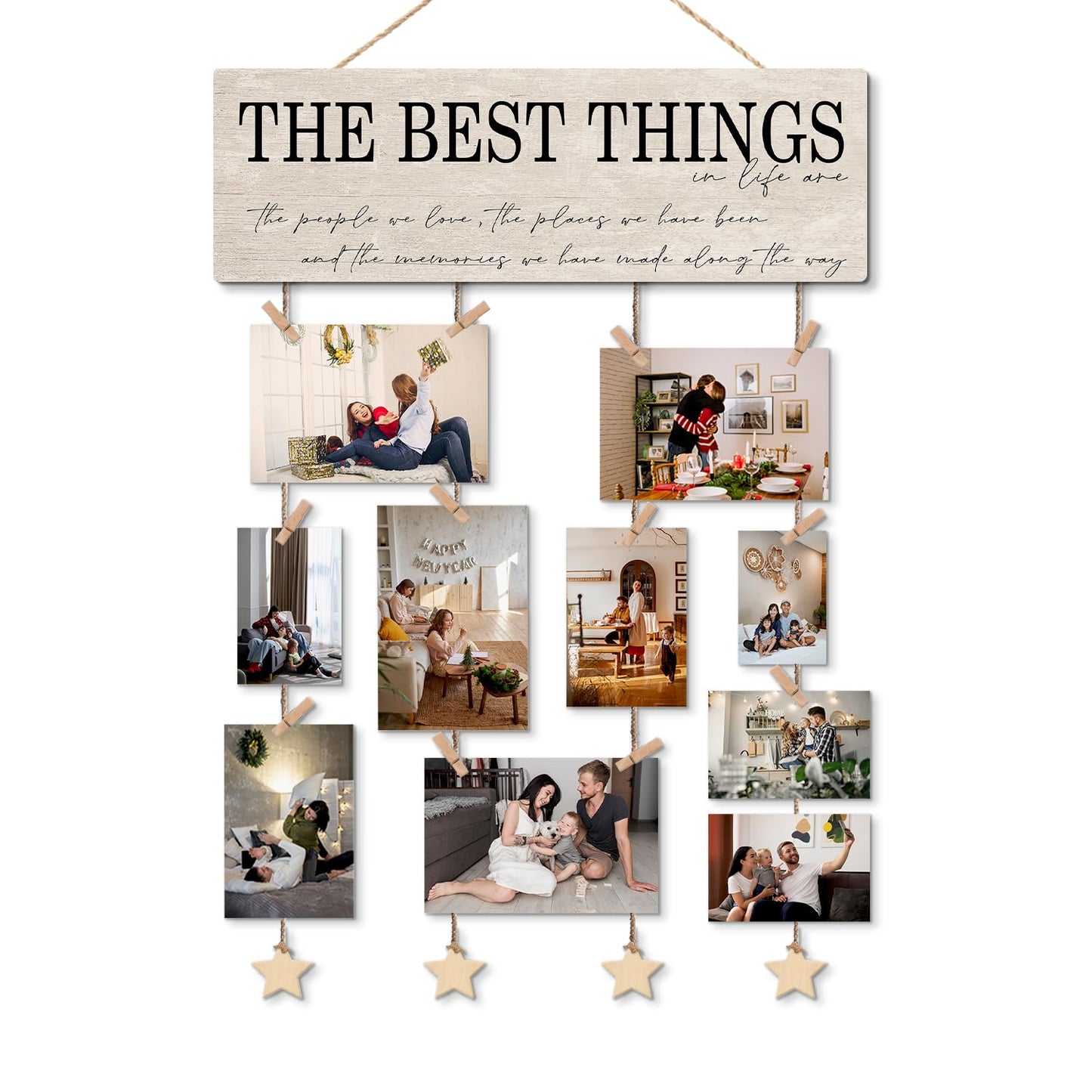 NaZaUK Family Picture Photo Display Board Collage Photo Hanging Display, Picture Board Wood Rustic Frames, Hanging Photo Display with Clips, Home Bedroom Wall Decor, The Best Things in Life are the People We Love