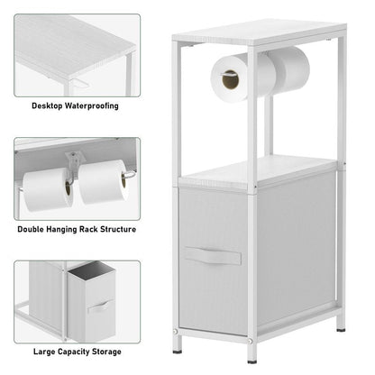 NOVIMANGO Slim Toilet Paper Storage Cabinet White, Toilet Paper Holder with Storage Bathroom Cabinet for Small Spaces Freestanding Tissue Stand with Drawer