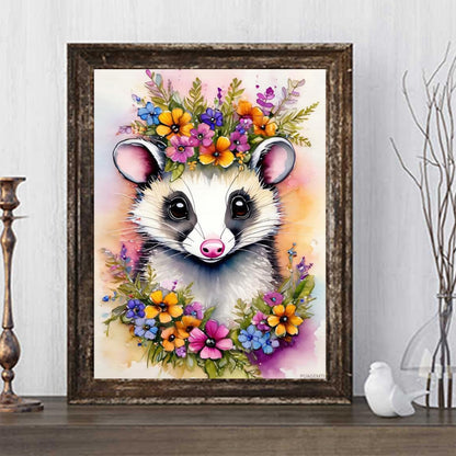 PUAGEMTI Diamond Painting Kits for Adult, DIY 5D Diamond Art Kits, Animals with Garlands Full Drill Round Crystal Virginia Opossum Diamond Dots Art Crafts for Home Wall Decor 12x16inch