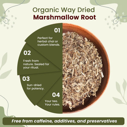 Organic Way Marshmallow Root | Herbal Tea (Althaea officinalis) Cut & Sifted - European Wild-Harvest | Organic & Kosher Certified | Non GMO & USDA Certified | Origin - Albania (1/4LBS / 4Oz)