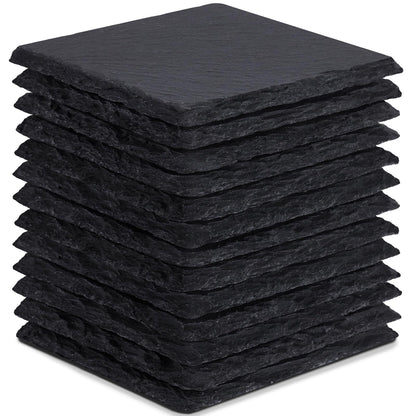 13 Pieces Slate Drink Coasters, GOH DODD 4 Inch Black Coasters Stone Coaster Set, Laser Engraving Blanks with Anti-Scratch Bottom for Home Office Kitchen Housewarming Gifts Wedding Party, Square