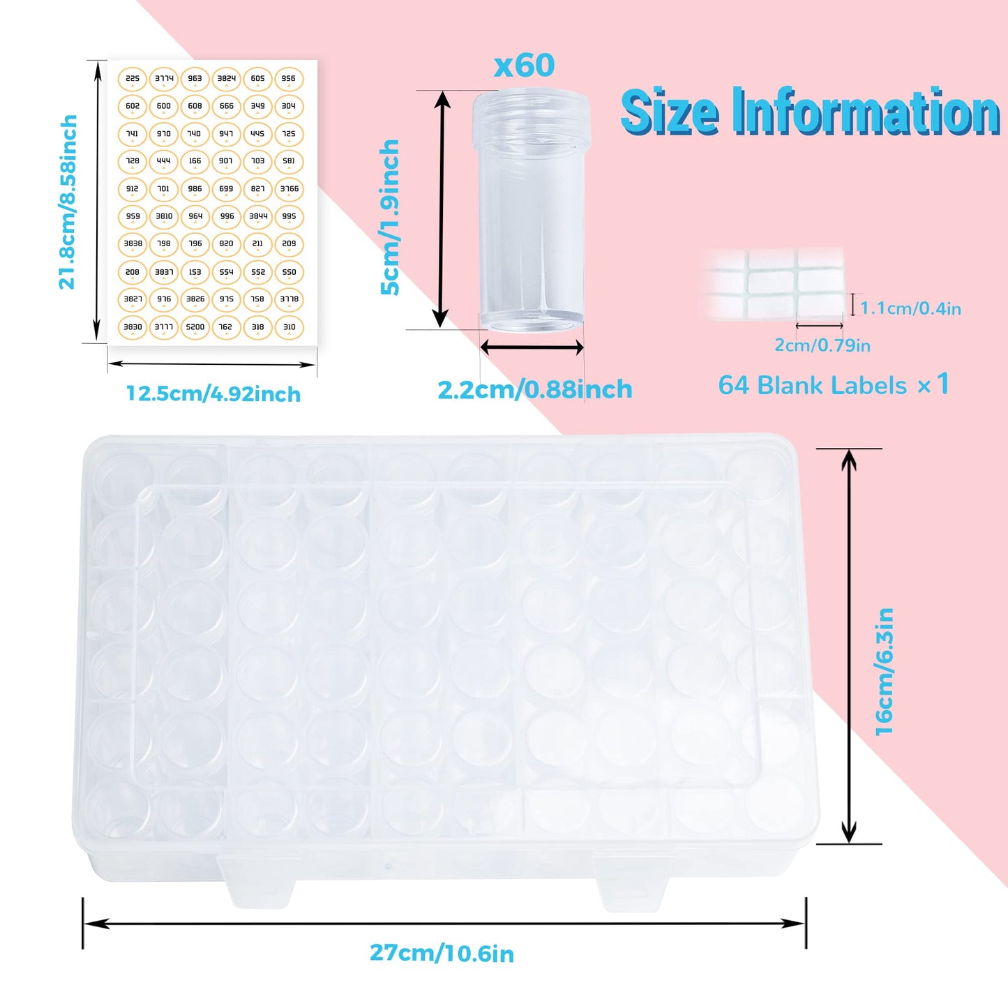 Resin Square Diamond Beads 90000pcs With Storage Containers for Painting Kits, 60 Colors Drills and Art Tools - Diamond Painting Accessories