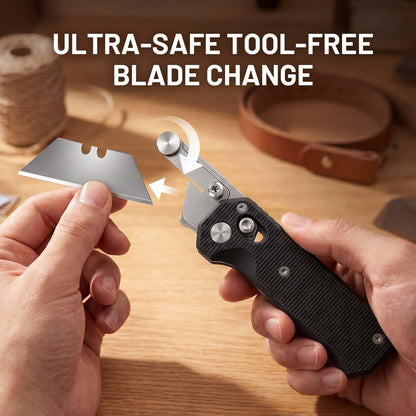 Folding Utility Knife for Men Women, Quick Change Box Cutter with 10Pcs SK5 Replaceable Blades, EDC Razor Knife for Cartons, Cardboard, Boxes, Christmas Stocking Stuffers Gifts for Men Husband Women （Black）