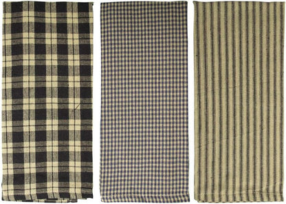 fillURbasket Black Farmhouse Kitchen Towels - Set of 3 Striped Buffalo Checked Plaid Dish Towels for Decor