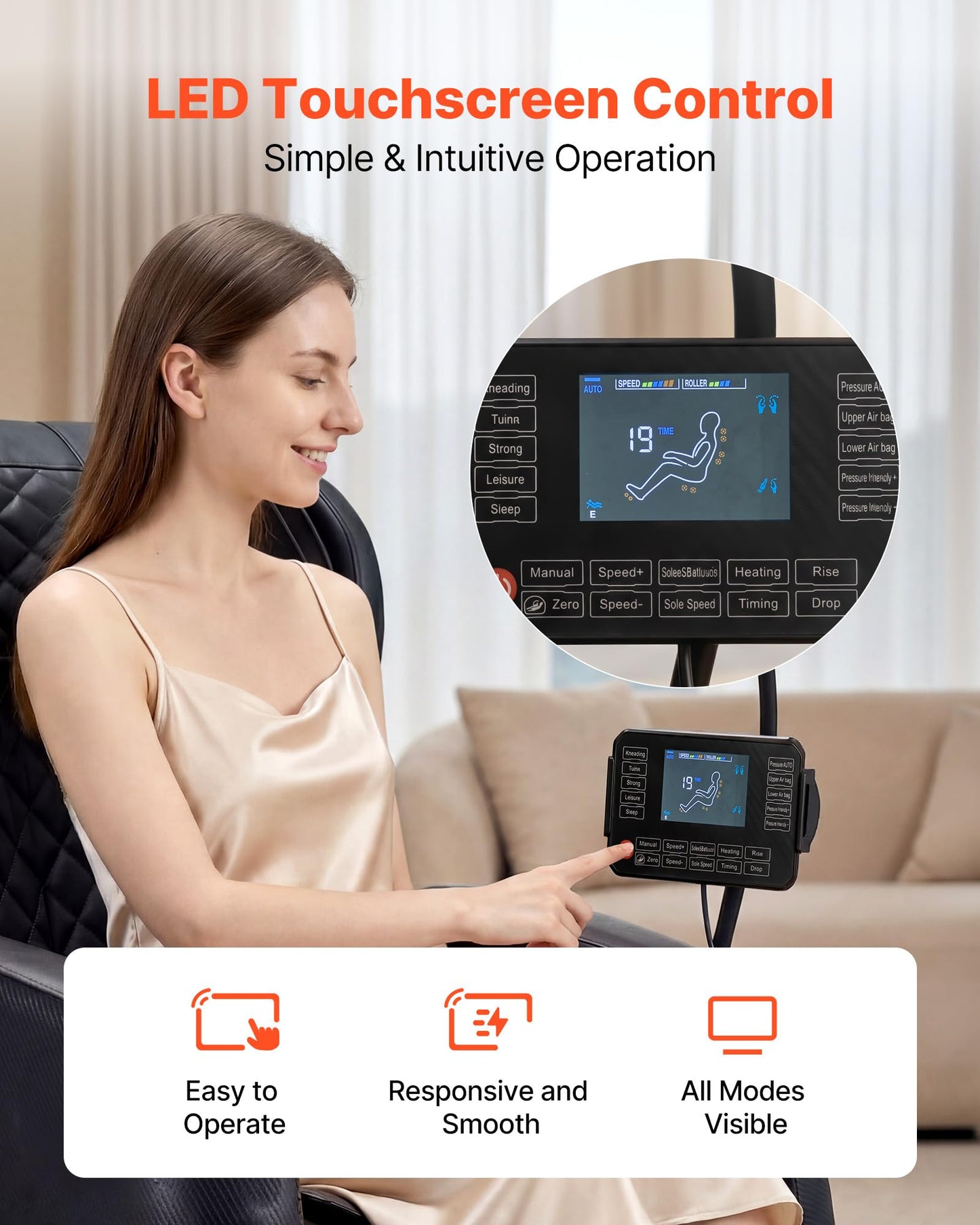 VEVOR Massage Chair, Zero Gravity Full Body Massage Chair with 10-Point Rollers, 5 Automatic Modes, 8 Airbags, Waist & Leg Heating, Bluetooth Speaker, Touchscreen Control, for Home and Office Use