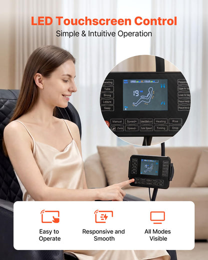 VEVOR Massage Chair, Zero Gravity Full Body Massage Chair with 10-Point Rollers, 5 Automatic Modes, 8 Airbags, Waist & Leg Heating, Bluetooth Speaker, Touchscreen Control, for Home and Office Use