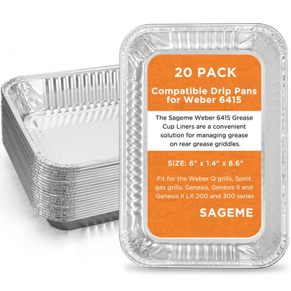 Sageme 20 Pack Weber Grills Compatible Drip Pans 6415 for Weber Grills Spirit Gas Grills, Q Grills, Genesis and Genesis II LX 200 300 Series Disposable Aluminum Foil Grease Trays 6 x 1.4 x 8.6 Inches