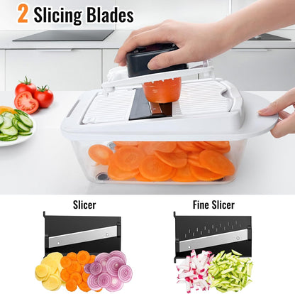 Skiennix 8-Blade Vegetable Chopper - All-in-One Mandoline Slicer with Container for Effortless Salad Prep | White