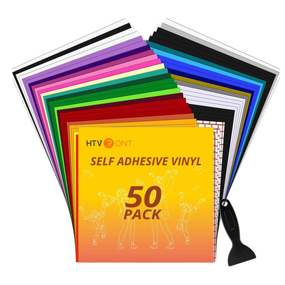 HTVRONT Permanent Adhesive Vinyl for Cutting Machine- 45 Vinyl Sheets 12" x 12" & 5 Transfer Tape Sheets Set for Craft Projects, Signs, Scrapbooking (Multi Color 50pack)