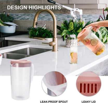 Hemoton 2600ML Plastic Pitcher with Lid, Clear Juice Pitcher for Fridge, Large Capacity Lemonade Water Jug