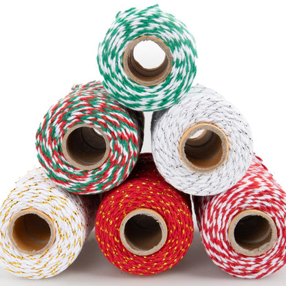 Craft County Decorative Holiday Cotton Gift Wrapping Twine – Gold Wire Green (100M Tube)
