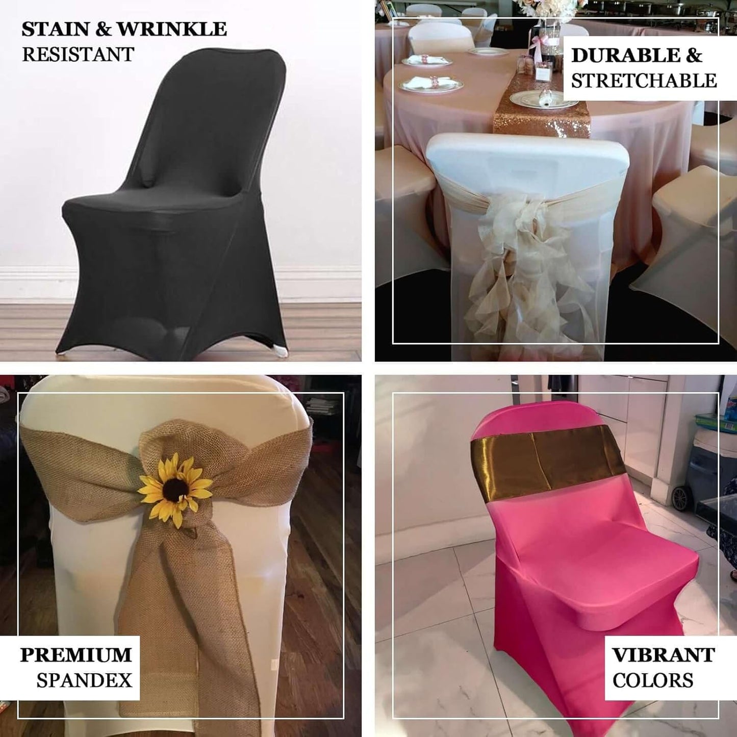 5 Efavormart PCS Navy Premium Spandex Stretch Folding Chair Cover, Fitted Folding Chair Cover