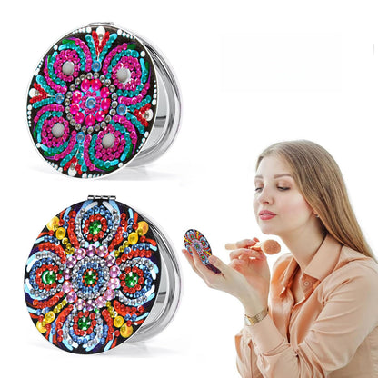 DDGYP 2 Pcs DIY Diamond Art Kits Compact Mirror, Diamond Painting Portable Pocket Mini Mirrors, Handmade Crafts for Women Daily Use & Gift Giving