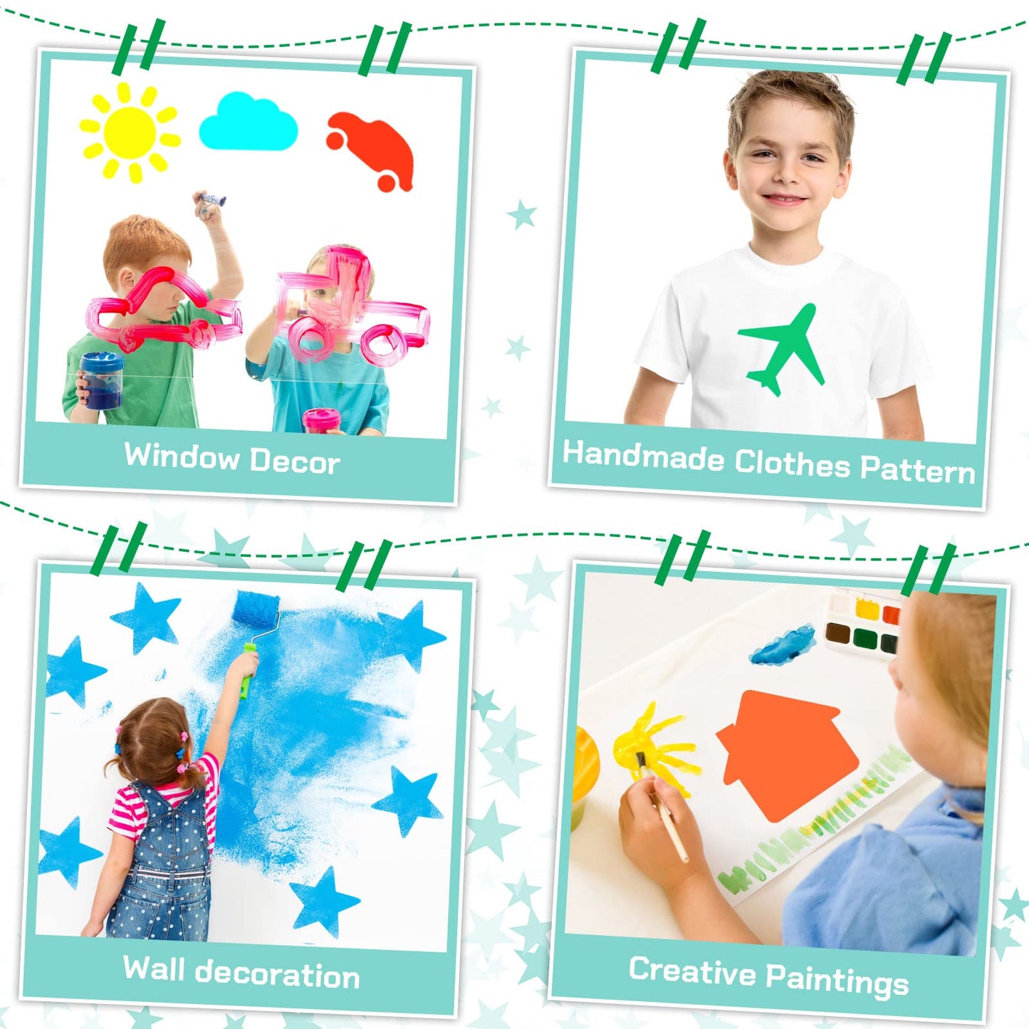 Epakh 24 Pieces Stencils for Kids 8 Inches Drawing Stencils Chalk Template Large Washable Geometric and Garden Themed Primary Shape Template for Kids Toddlers Preschooler(Primary Style)