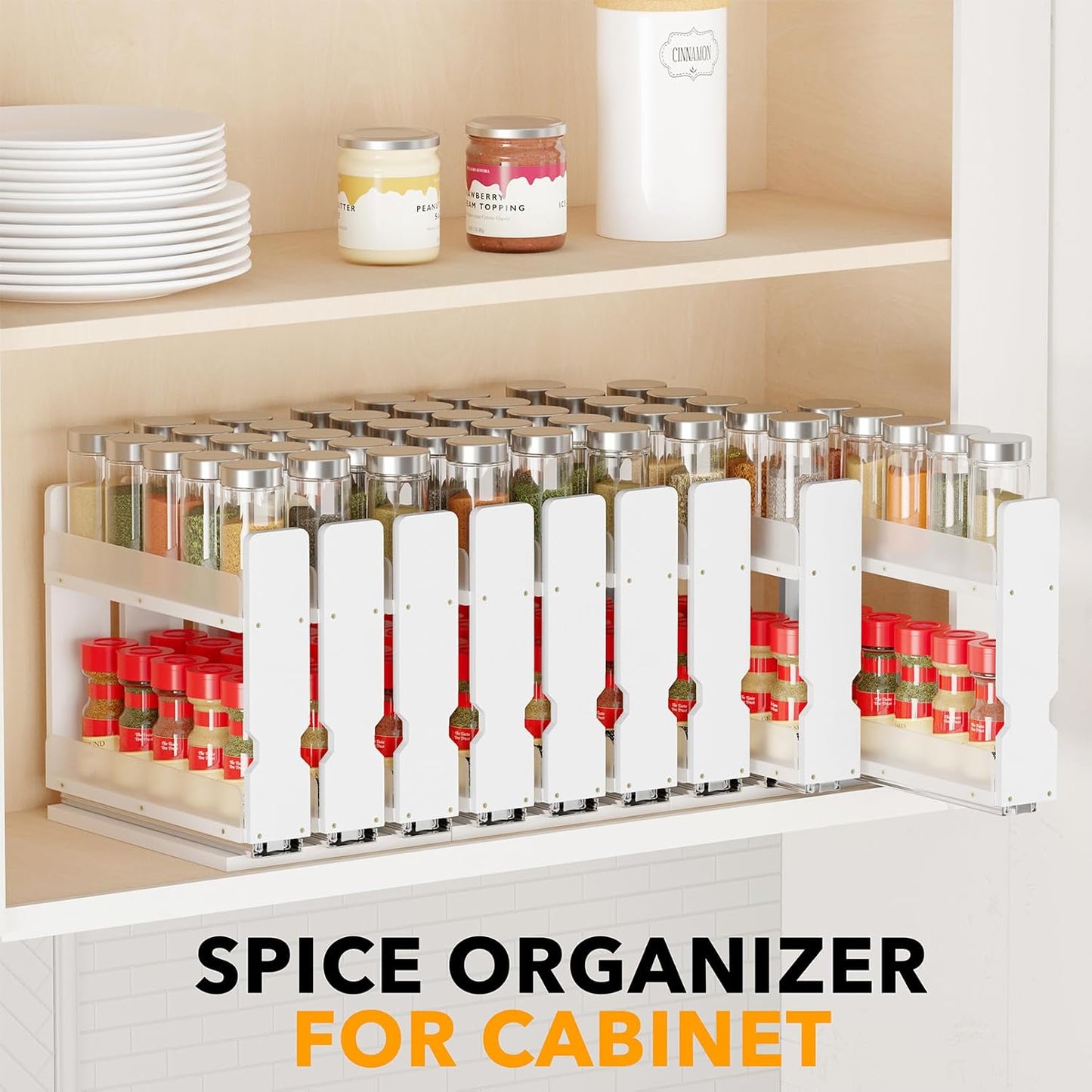 7.6" 3 Drawers(2" 2-Tier, SpaceAid Bamboo Pull Out Spice Rack Organizer for Cabinet, Heavy Duty Slide Out Seasoning