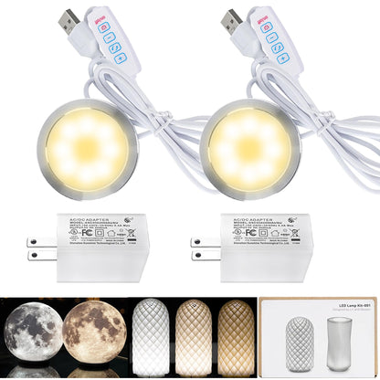 Cxydm led lamp kit 001 Compatible with Bambu Lap H2D/A1/A1mini/P1S/P1P/X1C Light kit, Three Colors with Power-Off Color Memory, Makerworld‘s 3D Printed DIY Light Models, 5V USB Powered, 2Pack+Charger