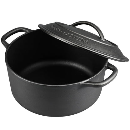 EDGING CASTING Pre-Seasoned Cast Iron Dutch Oven Pot with Lid Dual Handle, Sourdough Bread Baking Pots, Bread Oven, Camping, Grill, Induction, Electric, Round 7 Quart, Black