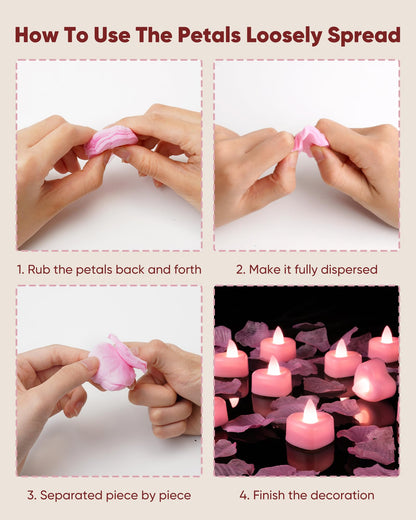 Amagic 1000 Pieces Pink Artificial Rose Petals with 12 Pink Heart LED Tea Lights, Rose Petals and Candles Set for Proposal, Anniversary, Romantic Night, Wedding Decor