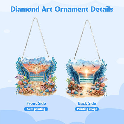 GHHKUD Summer Beach Diamond Art Hanging Kits for Adults, DIY Double Sided Diamond Arts Painting Hanging Wing, Special Shaped Acrylic Ornaments Pendants for Window Home Garden Wall