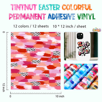 Tintnut Tie Dye Permanent Adhesive Vinyl - 12 Sheets 12''x10'' Colorful Brush Texture Self-Adhesive Vinyl for Cutting Machine, Waterproof Vinyl for DIY Personalized Gifts & Craft Projects