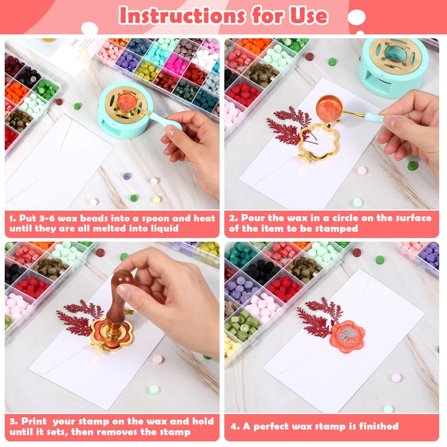 1456Pcs Sealing Wax Beads Kit, Letter Wax Seal Stamp, 56 Colors