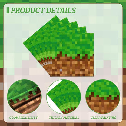 100Pcs Pixel Party Decorations Gamer Party Supplies for 25 Guests- Pixel Mining Craft Theme Disposable Birthday Party Tableware Pack Includes Plates, Napkins, Plastic Forks