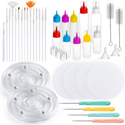 Acellegic 26 Pcs Cookie Decorating Tools Kit Supplies, Including 10 Icing Squeeze Bottles 2 Turntables 4 Needle Scriber 5 Silicone Mats 2 Funnel 2 Cleanning Brushes 1 Paint Brush Set Christmas Craft
