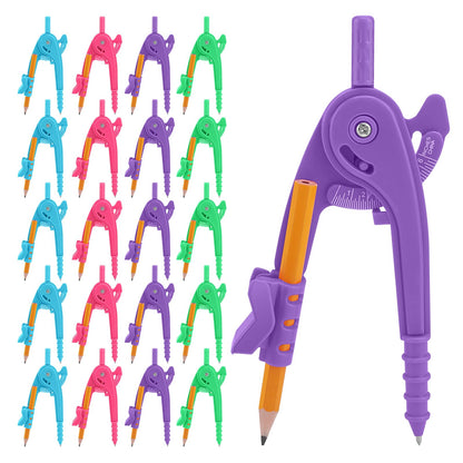 20 Pieces Compass Geometry Tool Multicolour Math Compass Drawing Compass for Geometry Plastic Geometry Compass with Pencil for Student Classroom School Office Drafting Art Drawing (20 PCS)
