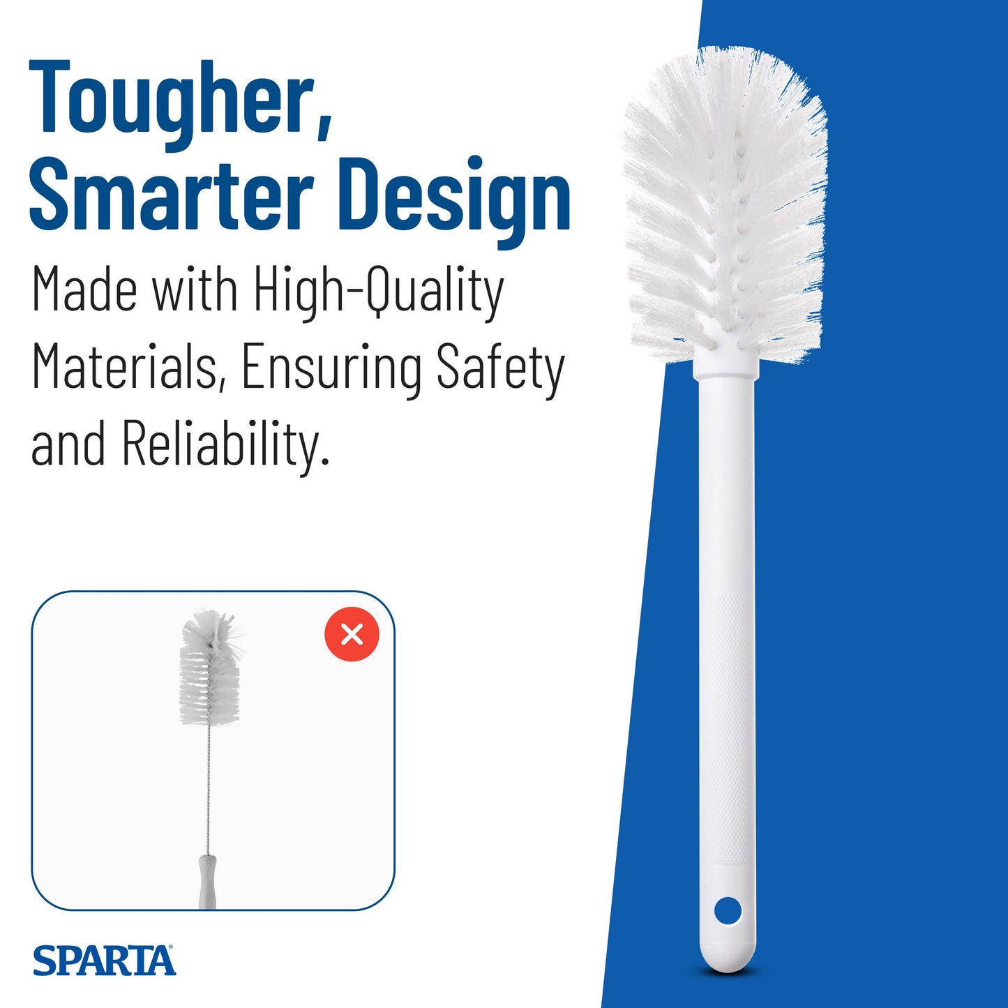 SPARTA 11" Nylon Dish Brush with 2.75" Round Head, Wide-Mouth Bottle and Bowl Cleaning Brush, Commercial Kitchen Use, White