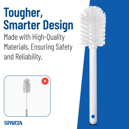 SPARTA 11" Nylon Dish Brush with 2.75" Round Head, Wide-Mouth Bottle and Bowl Cleaning Brush, Commercial Kitchen Use, White