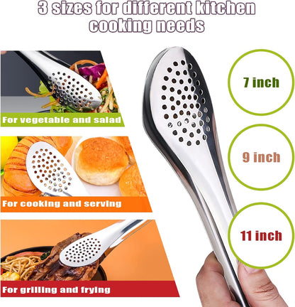 TOPULORS Stainless Steel Tongs Set (7/9/11 Inch) - Heavy Duty Kitchen & BBQ Tongs for Cooking, Grilling, Baking,