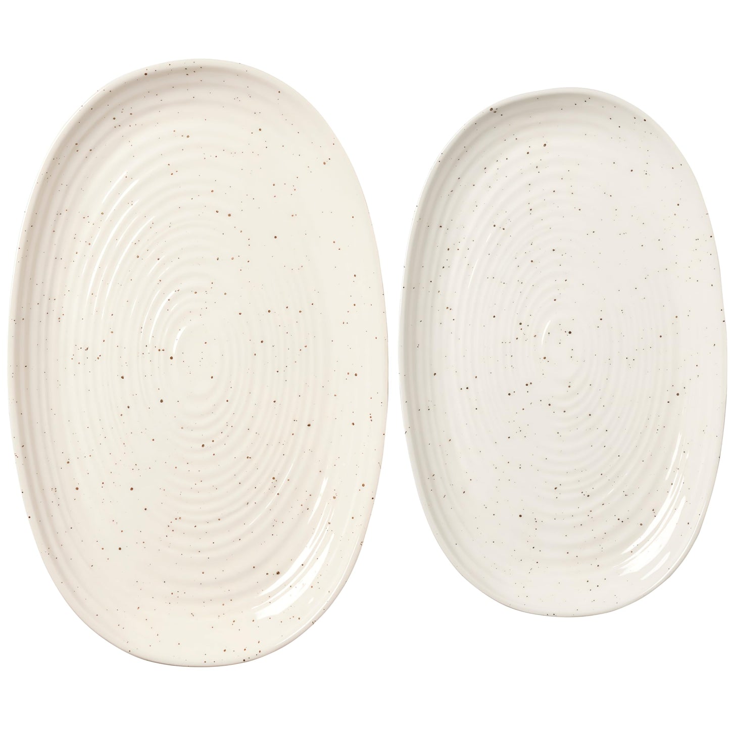 SANGO Siterra 2-Piece Speckled Stoneware Serving Platter Set- Large & Medium Ceramic Platters with Glossy Rustic Glaze for Kitchen, White Serving Dishes for Entertaining, Microwave and Dishwasher Safe
