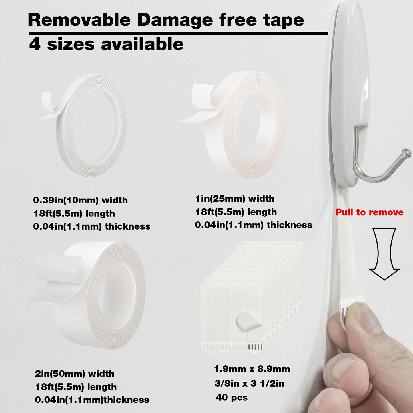 Hasaky Removable Double Sided Tape 18ft, Picutre Hanging Strips Damage Free,Heavy Duty Mounting Tape Wall Adhesive Strips for Poster Carpet Rug Art Craft Scrapbook