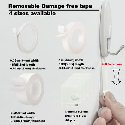 Hasaky Removable Double Sided Tape 40pcs, Picutre Hanging Strips Damage Free,Heavy Duty Mounting Tape Wall Adhesive Strips for Poster Carpet Rug Art Craft Scrapbook