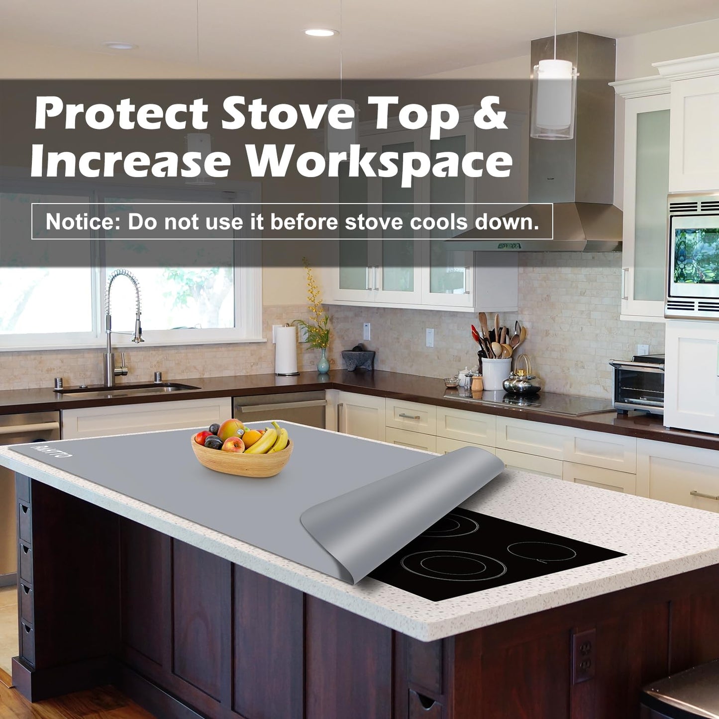 Silicone Mat for Kitchen Countertop, 47.2x23.6in Heat Resistant Kitchen Island Protector Mat, Extra Large Non-Slip Thickened Quartz Counter Heat Protector, Waterproof & Multipurpose