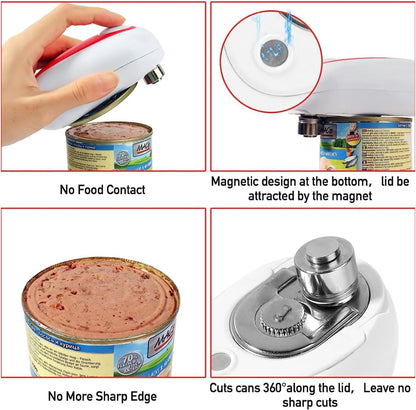 Electric Can Opener, Battery Operated for Seniors, Automatic One Touch Opener for Kitchen, Red with White