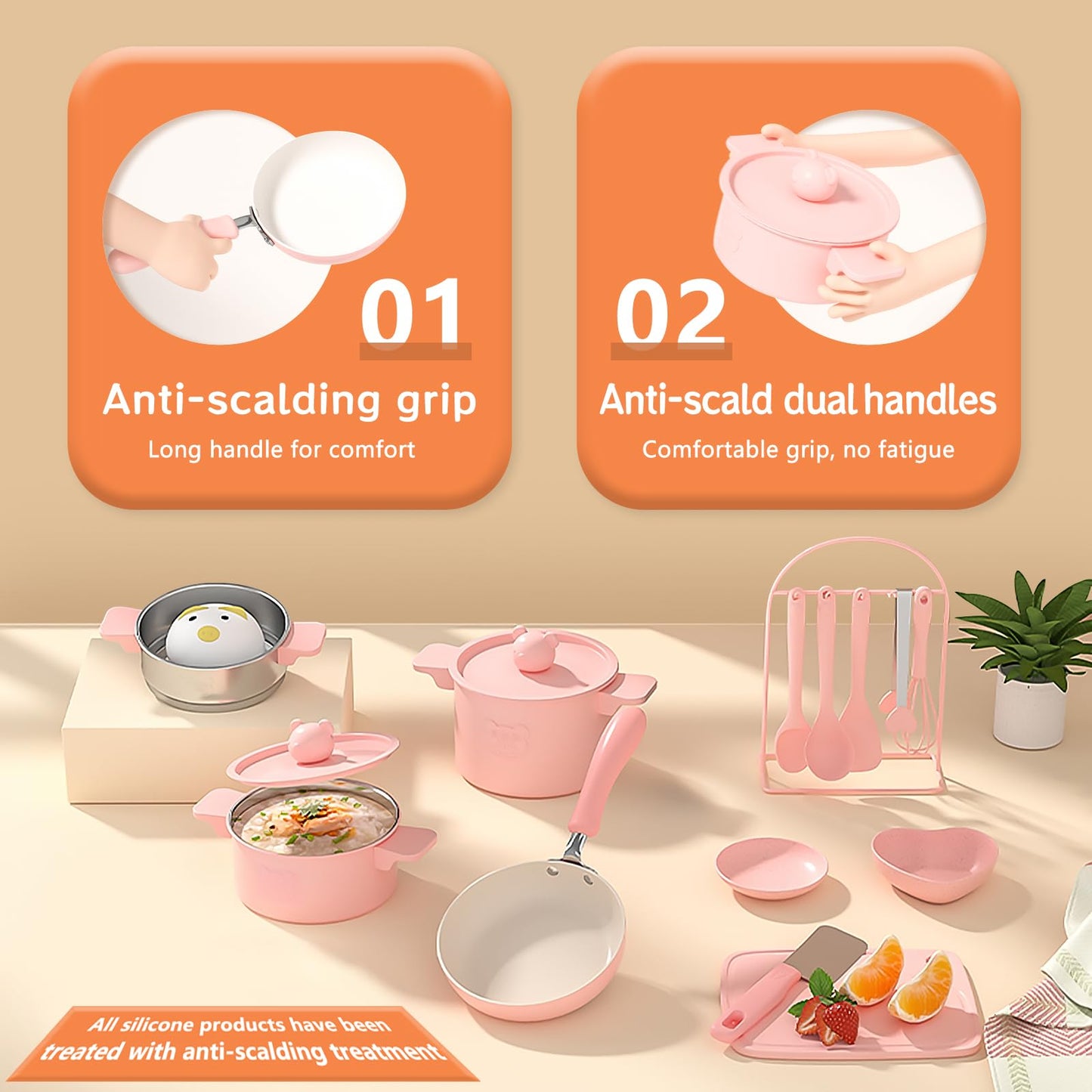 Cicicooie Mini Cooking Sets Real Easy Montessori Kitchen Safe Tools Making for Beginner Cooking Educational（Pink）
